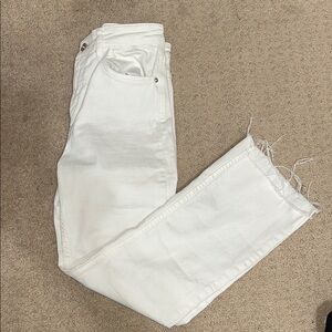 Zara White Ankle Cropped Jeans with Frayed Hem
